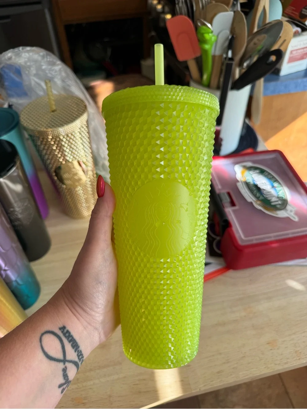 Starbucks Glow in the Dark Studded Reusable Cold Cup with Straw